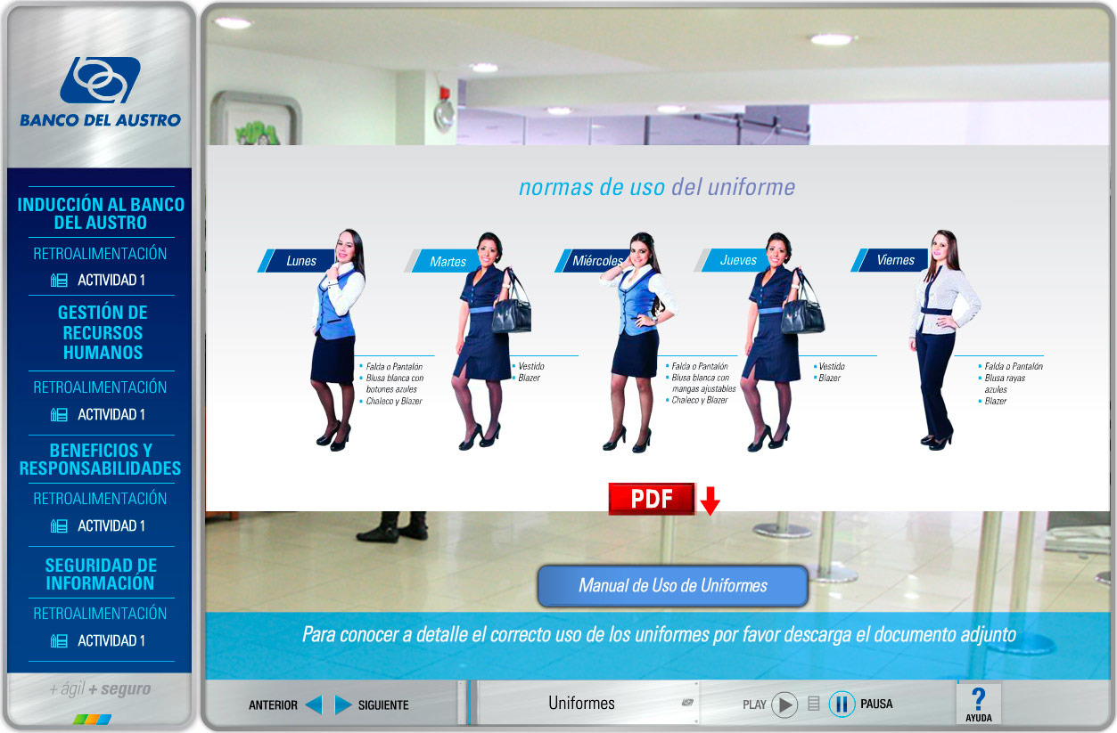 induccion al banco uniformes